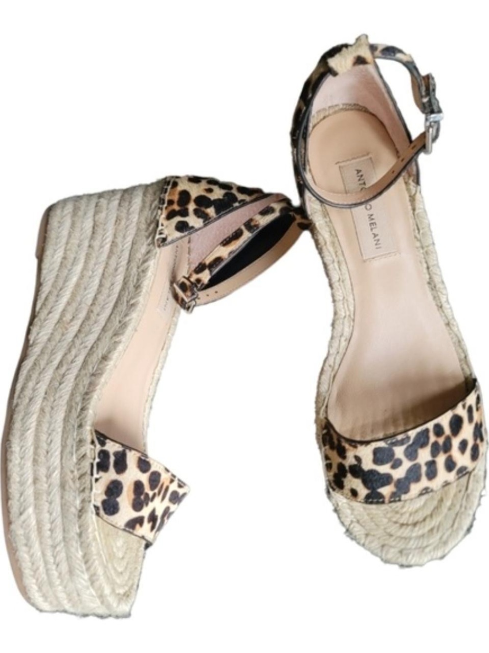 ANTONIO MELANI Leopard Print Espadrille Slingbacks - Beige & Black